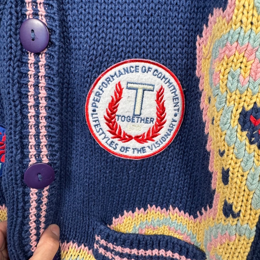 Vintage Together Hand Knit 80s Cardigan Women's Size XL Missy Embroidered Patch - Picture 8 of 14